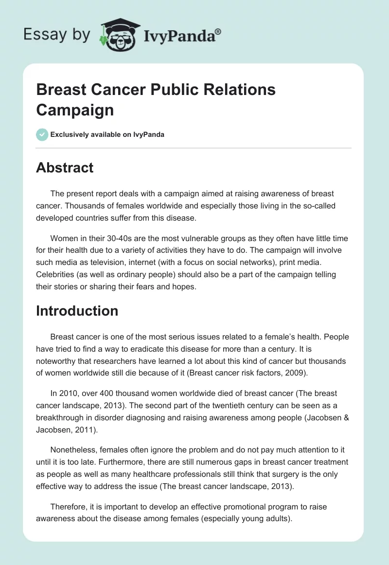 Breast Cancer Public Relations Campaign. Page 1