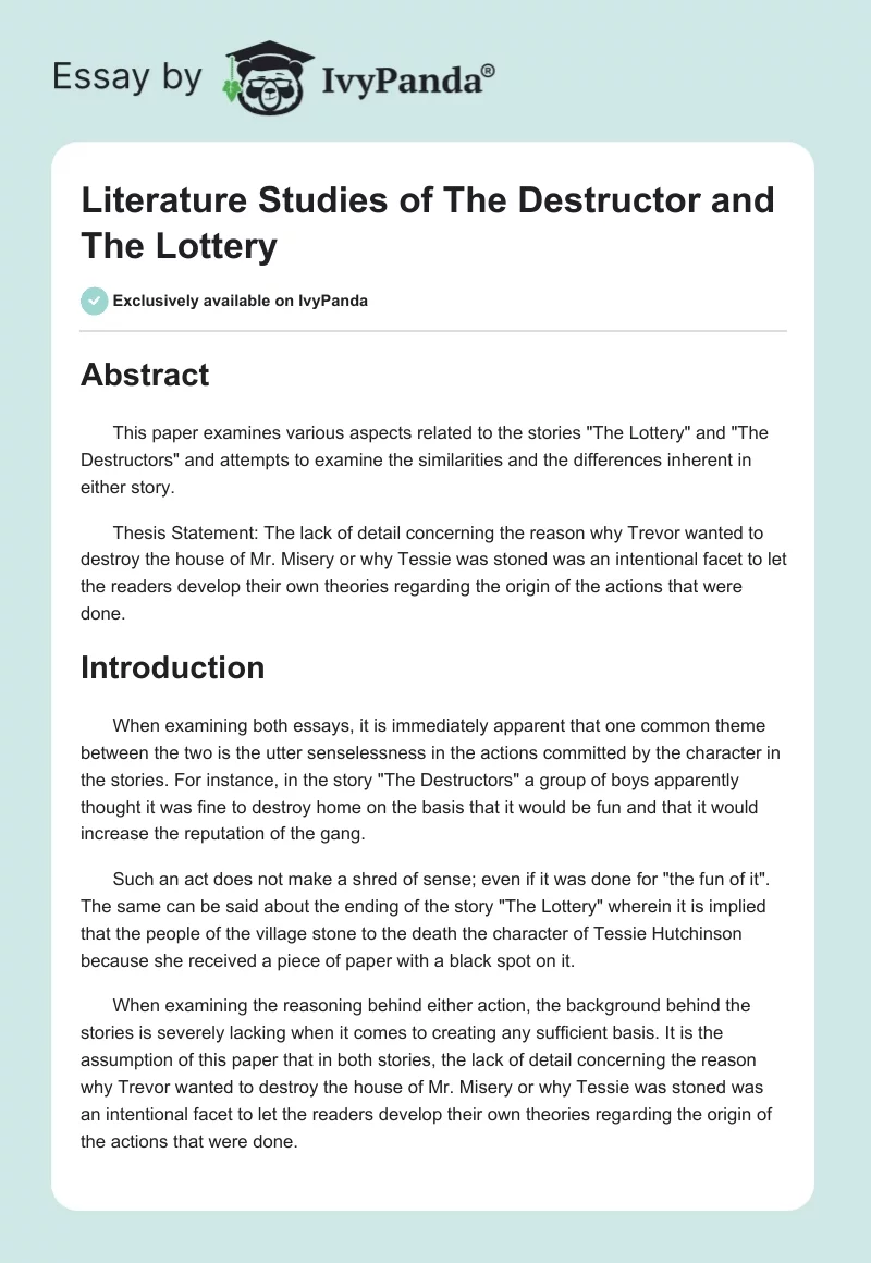 Literature Studies of "The Destructor" and "The Lottery". Page 1