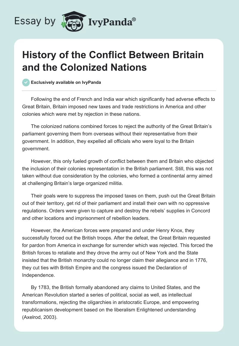 History of the Conflict Between Britain and the Colonized Nations. Page 1