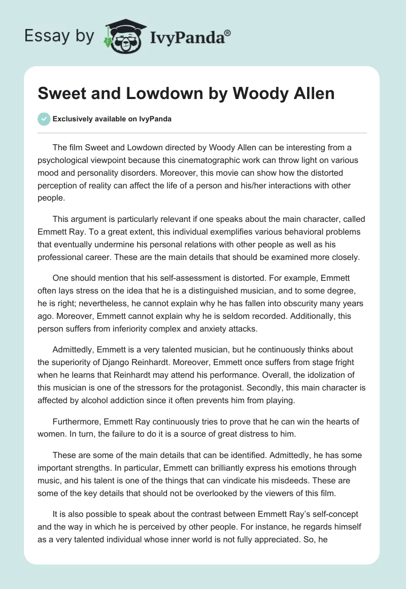 "Sweet and Lowdown" by Woody Allen. Page 1