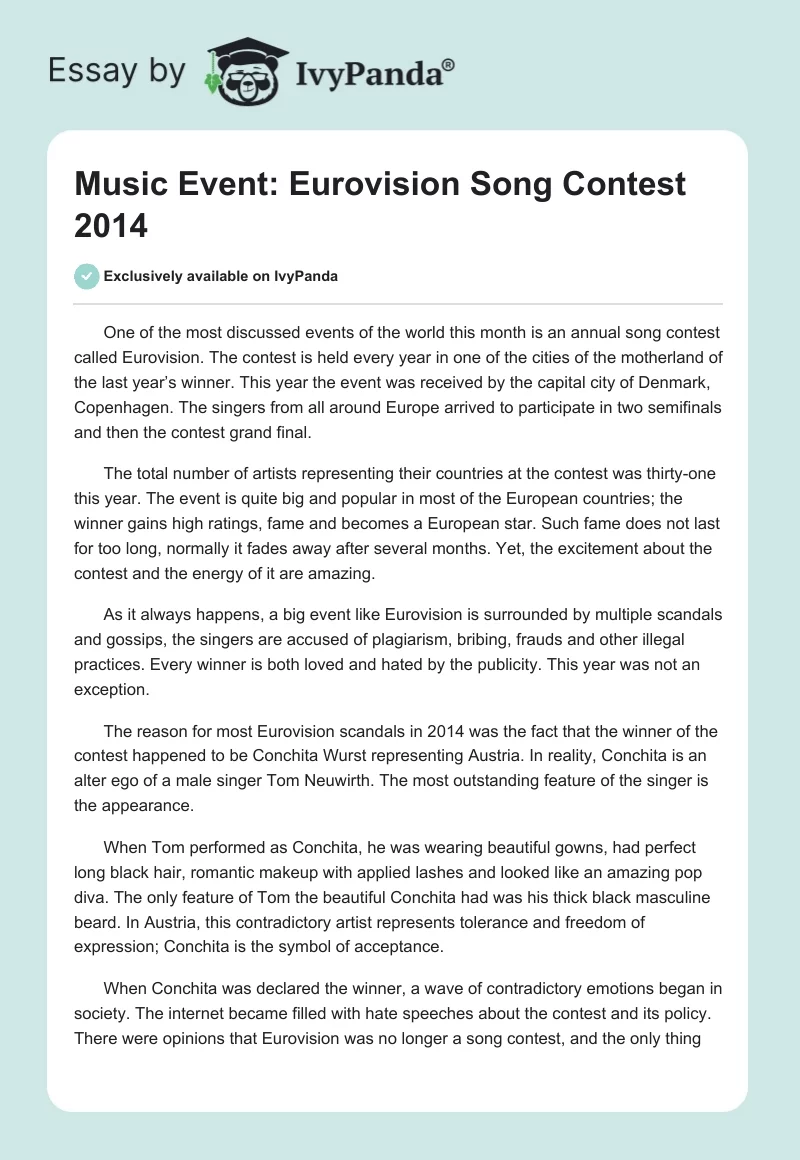 Music Event: Eurovision Song Contest 2014. Page 1