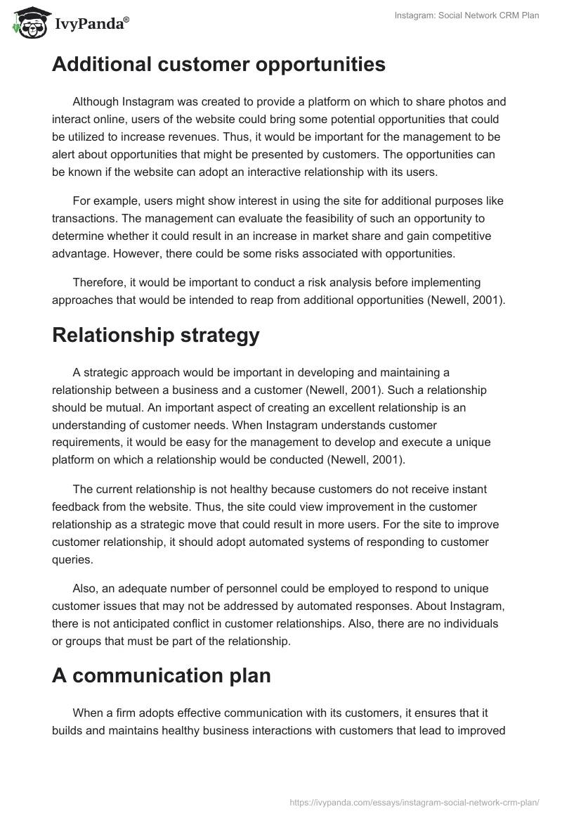 Instagram: Social Network CRM Plan. Page 4