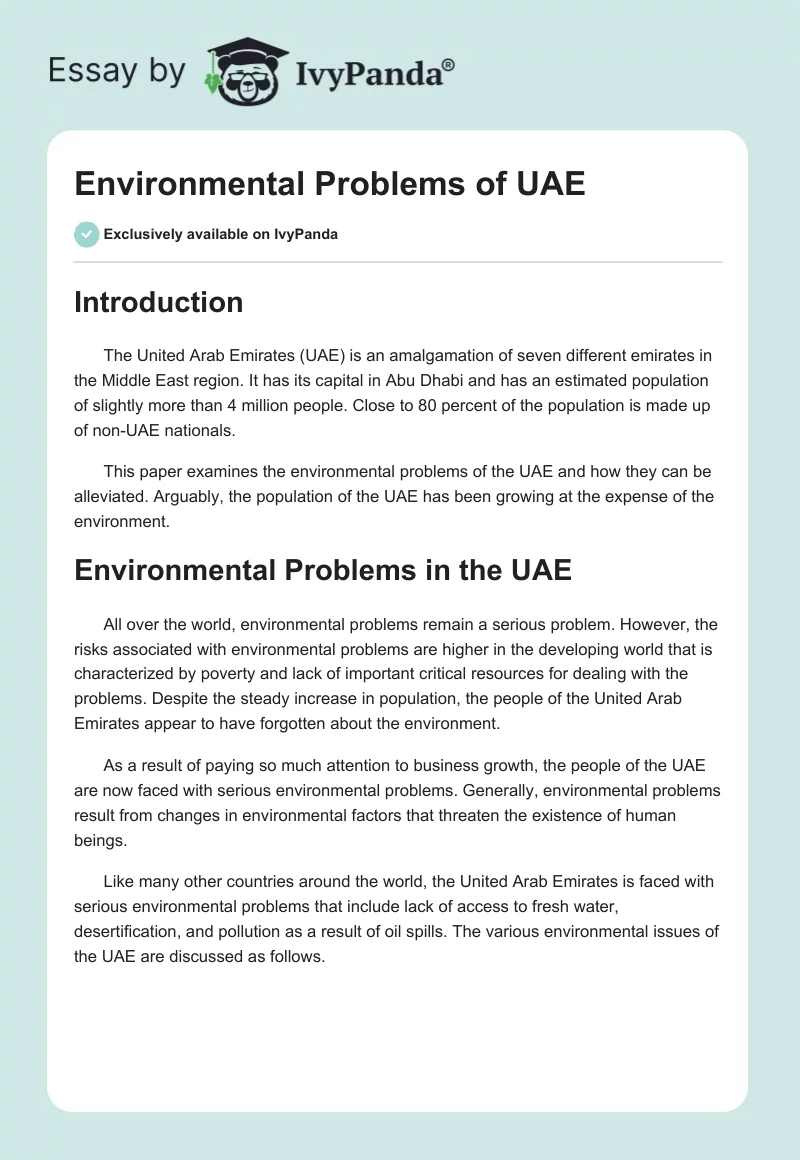 Environmental Problems of UAE. Page 1