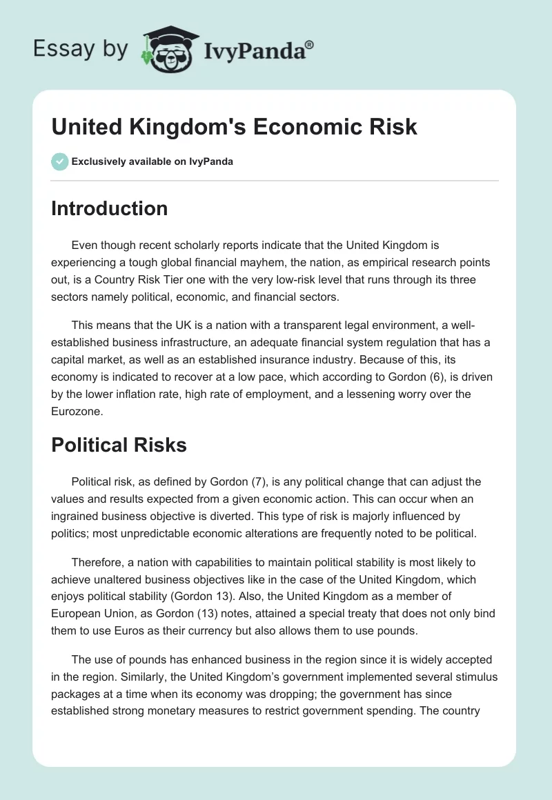 United Kingdom's Economic Risk. Page 1