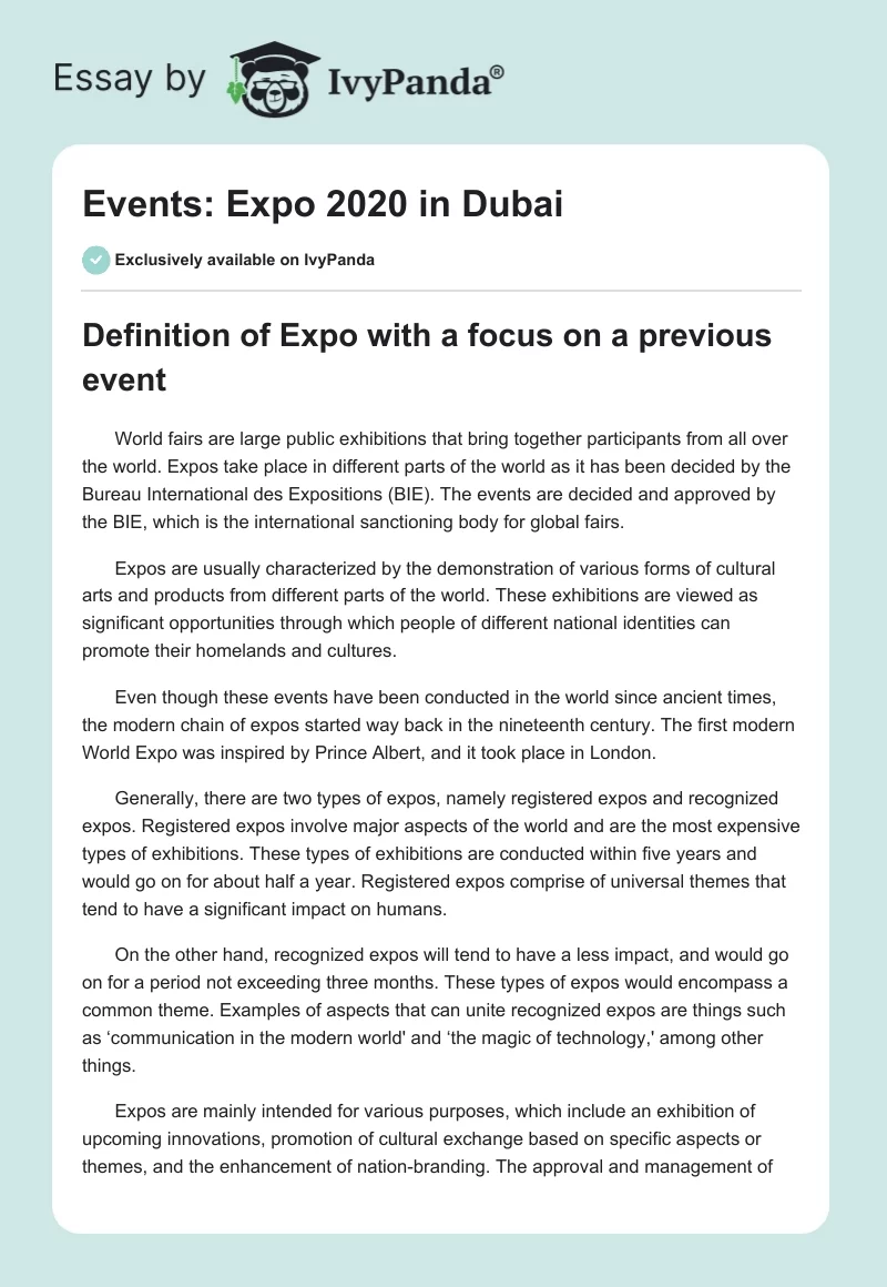 Events: Expo 2020 in Dubai. Page 1
