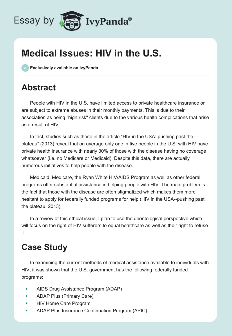 Medical Issues: HIV in the U.S.. Page 1