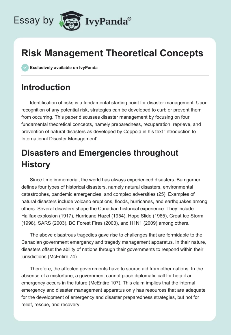 Risk Management Theoretical Concepts. Page 1