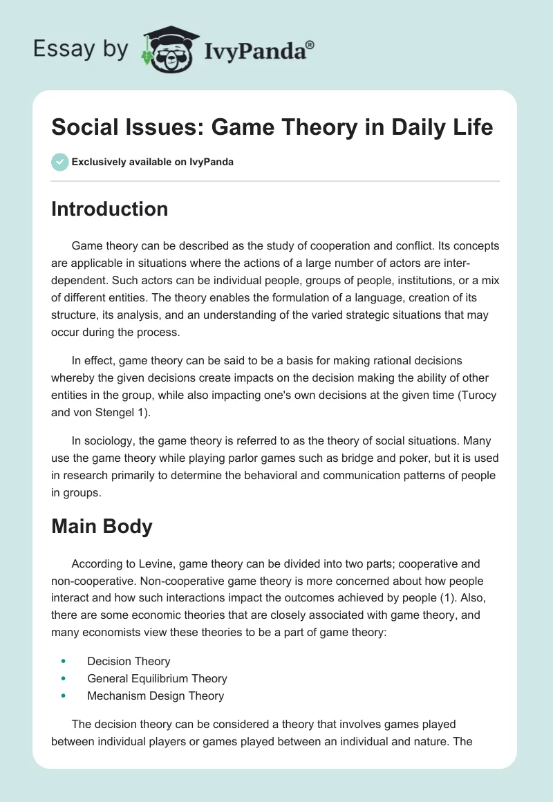 An Overview of Game Theory in Sociology
