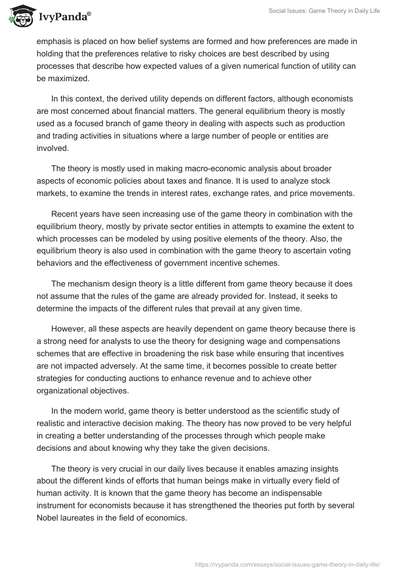Social Issues: Game Theory in Daily Life. Page 2