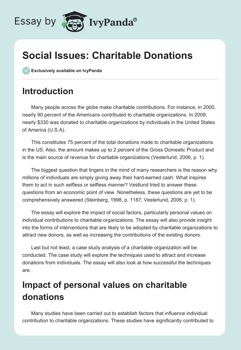 Social Issues: Charitable Donations. Page 1