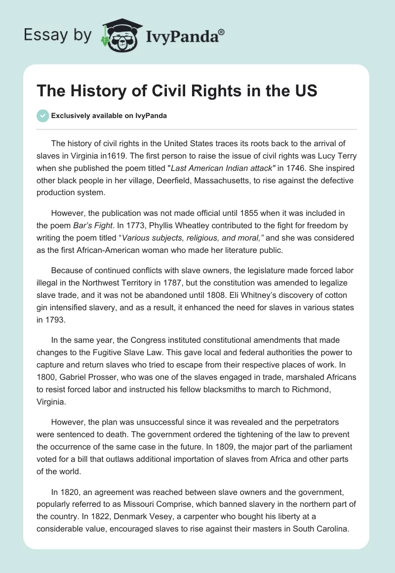 The History of Civil Rights in the US. Page 1