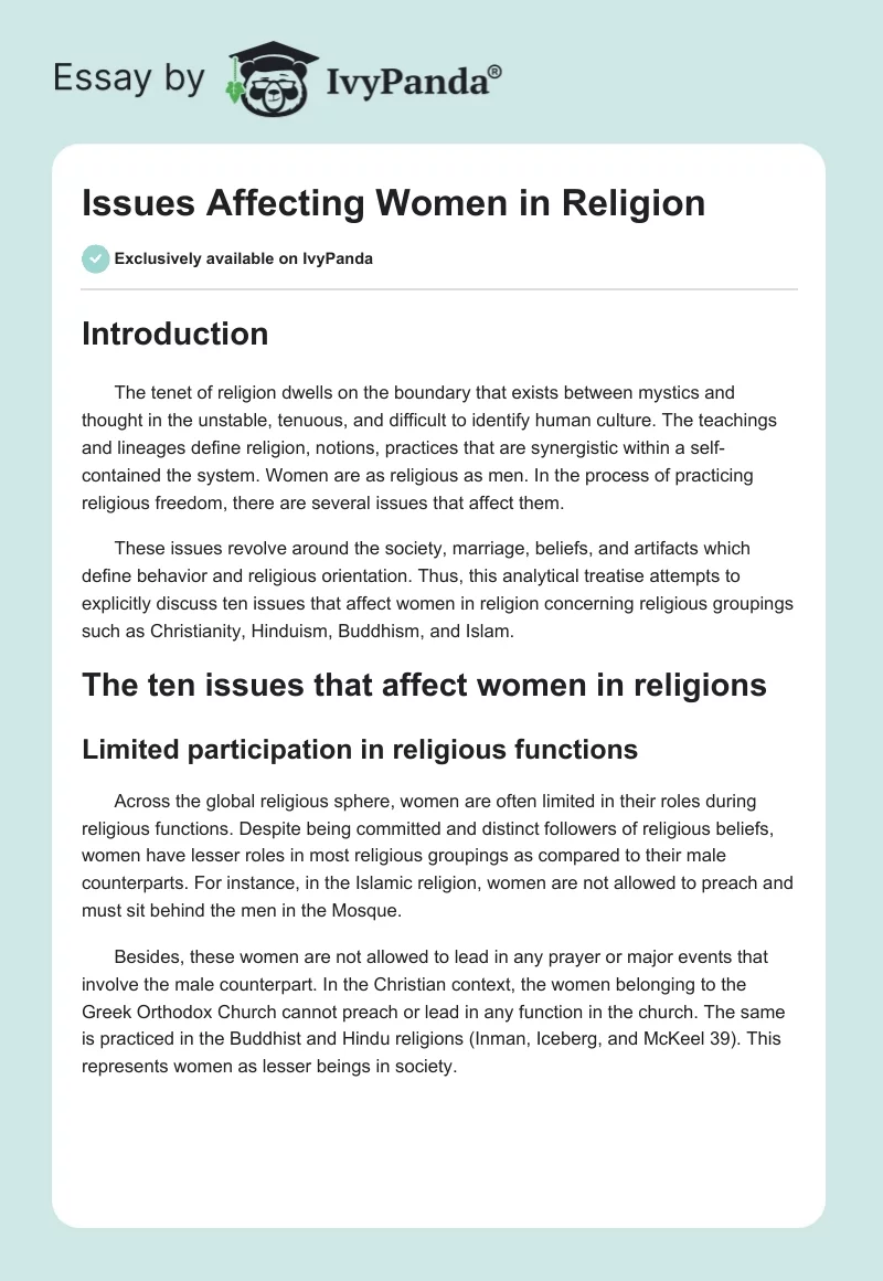 Issues Affecting Women in Religion. Page 1