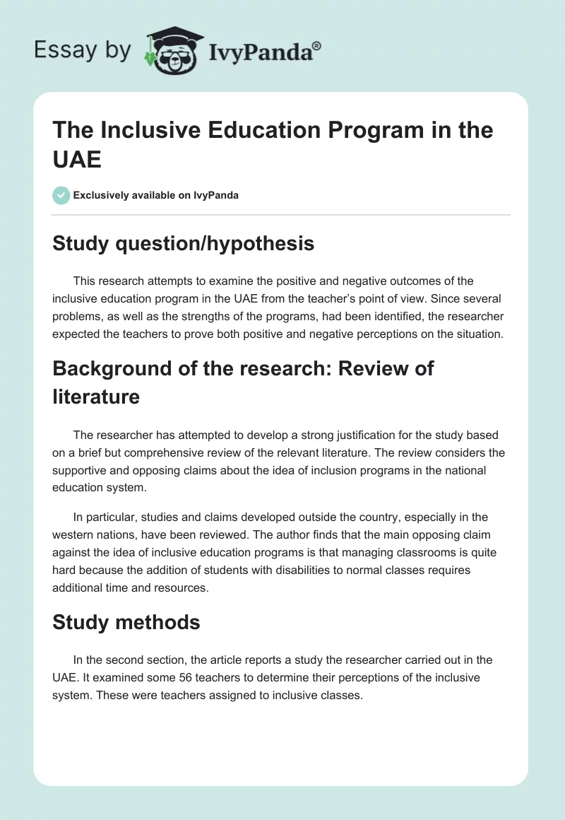 The Inclusive Education Program in the UAE. Page 1
