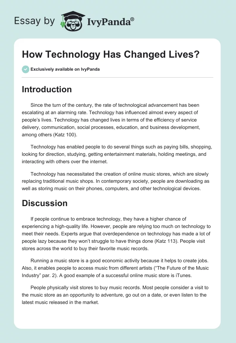 How Technology Has Changed Lives?. Page 1