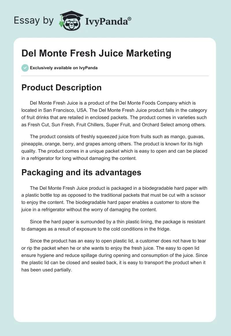 Del Monte Fresh Juice Marketing. Page 1