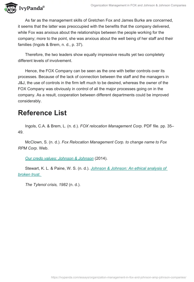 Organization Management in FOX and Johnson & Johnson Companies. Page 3