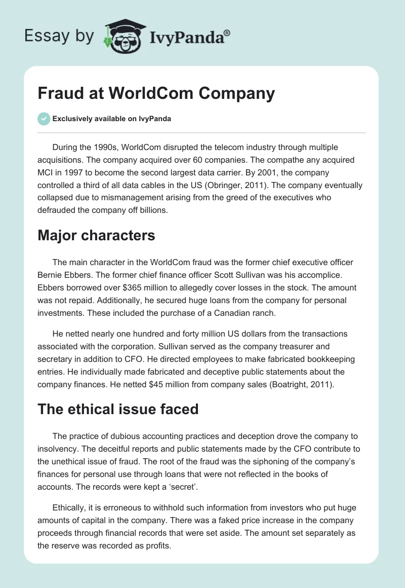Fraud at WorldCom Company. Page 1