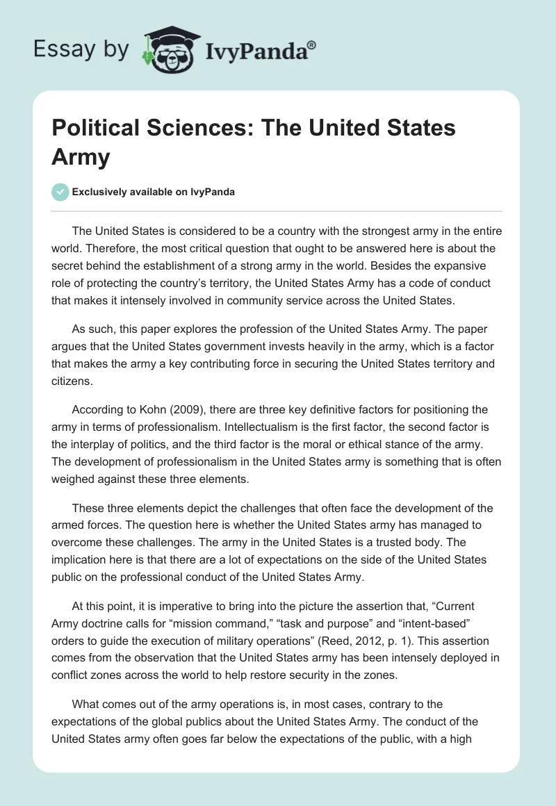 Political Sciences: The United States Army. Page 1
