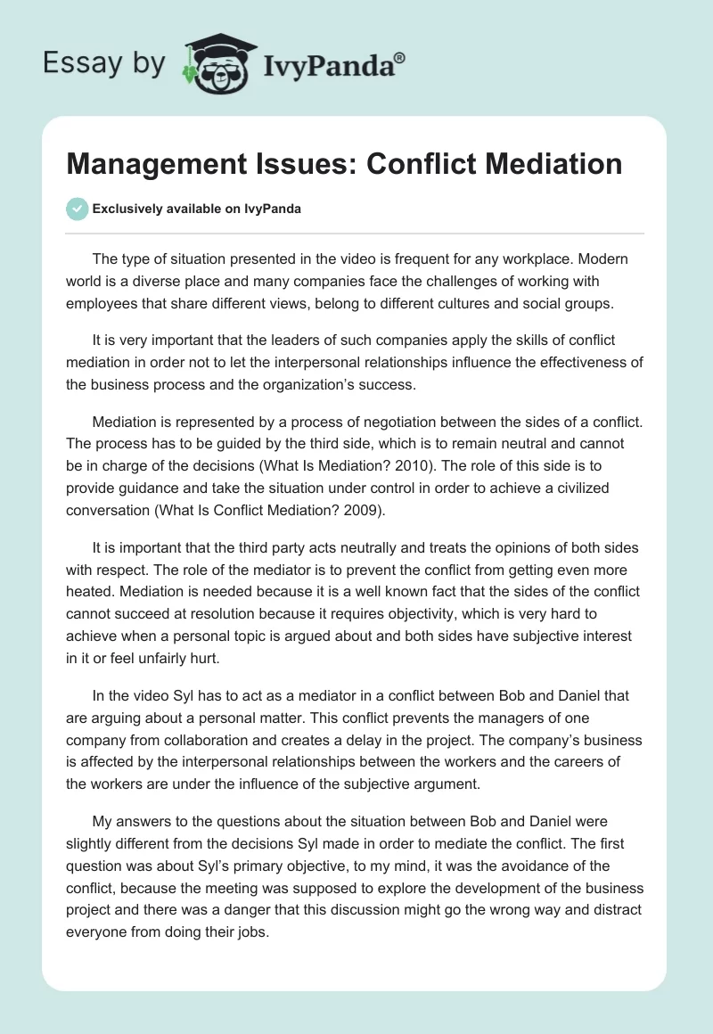 Management Issues: Conflict Mediation. Page 1