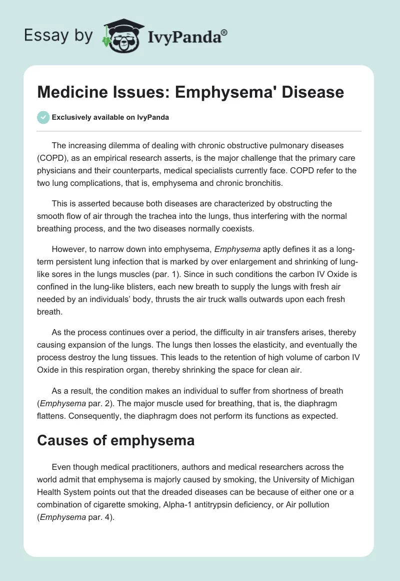 Medicine Issues: Emphysema' Disease. Page 1