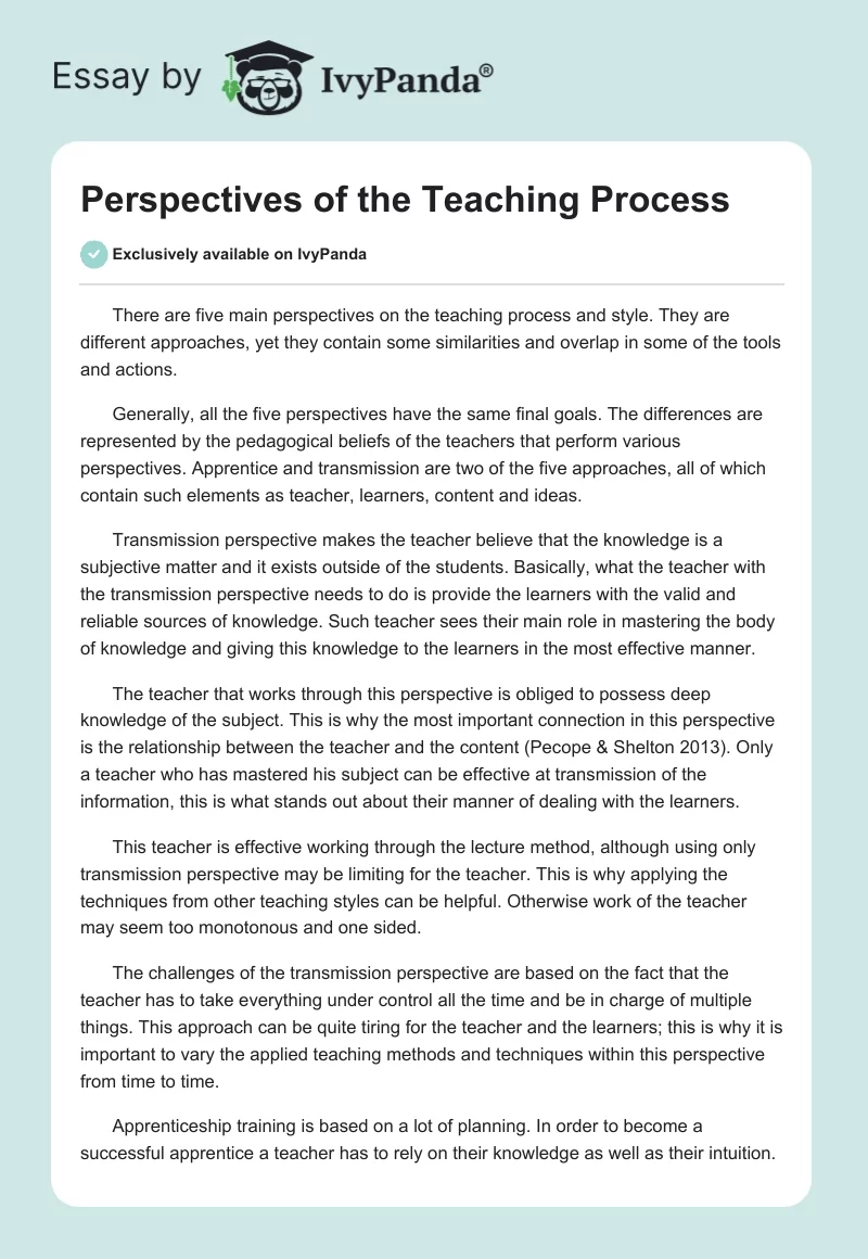 Perspectives of the Teaching Process. Page 1