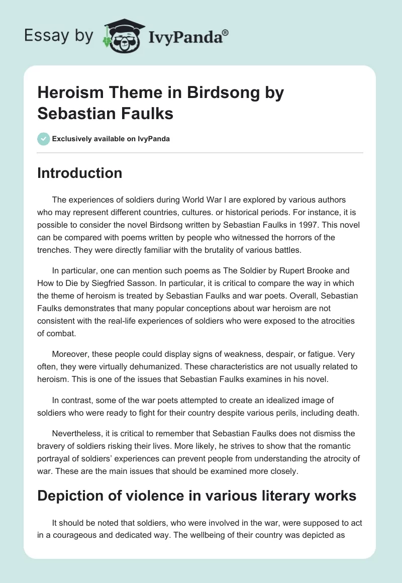 Heroism Theme in Birdsong by Sebastian Faulks. Page 1