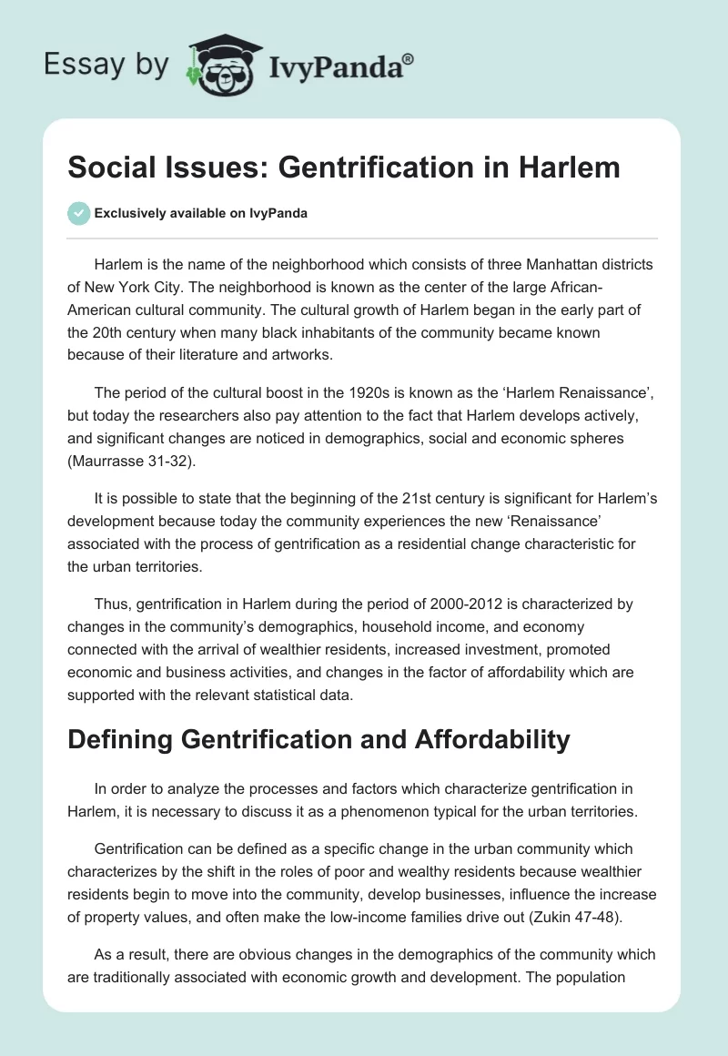 Social Issues: Gentrification in Harlem. Page 1