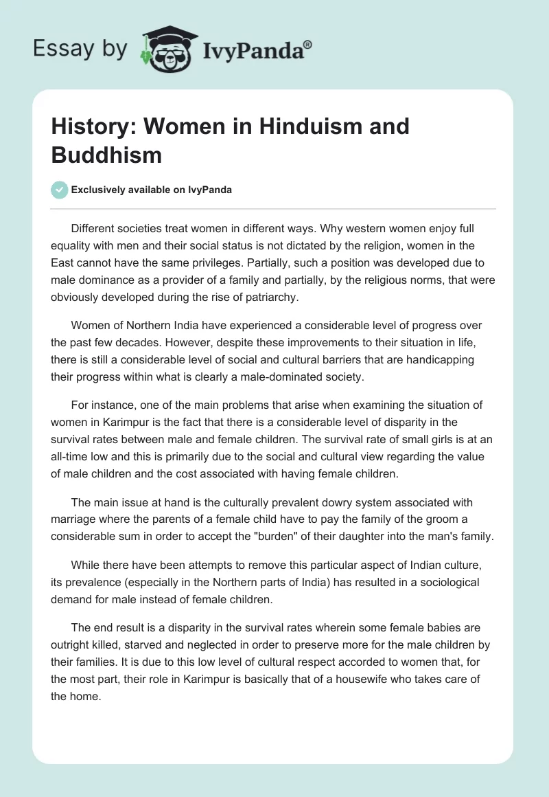 History: Women in Hinduism and Buddhism. Page 1
