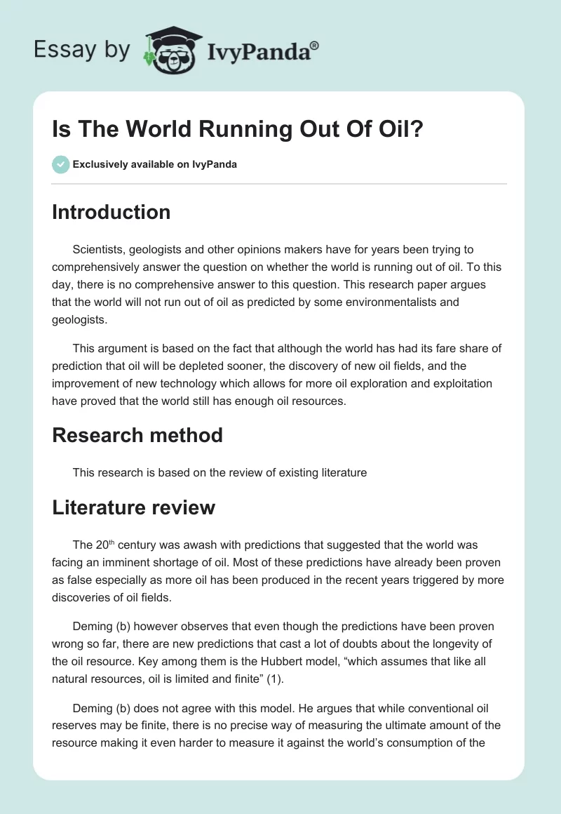 Is The World Running Out Of Oil?. Page 1