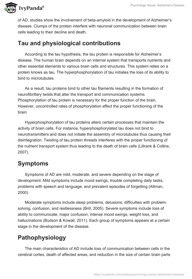 Psychology Issues: Alzheimer’s Disease. Page 3