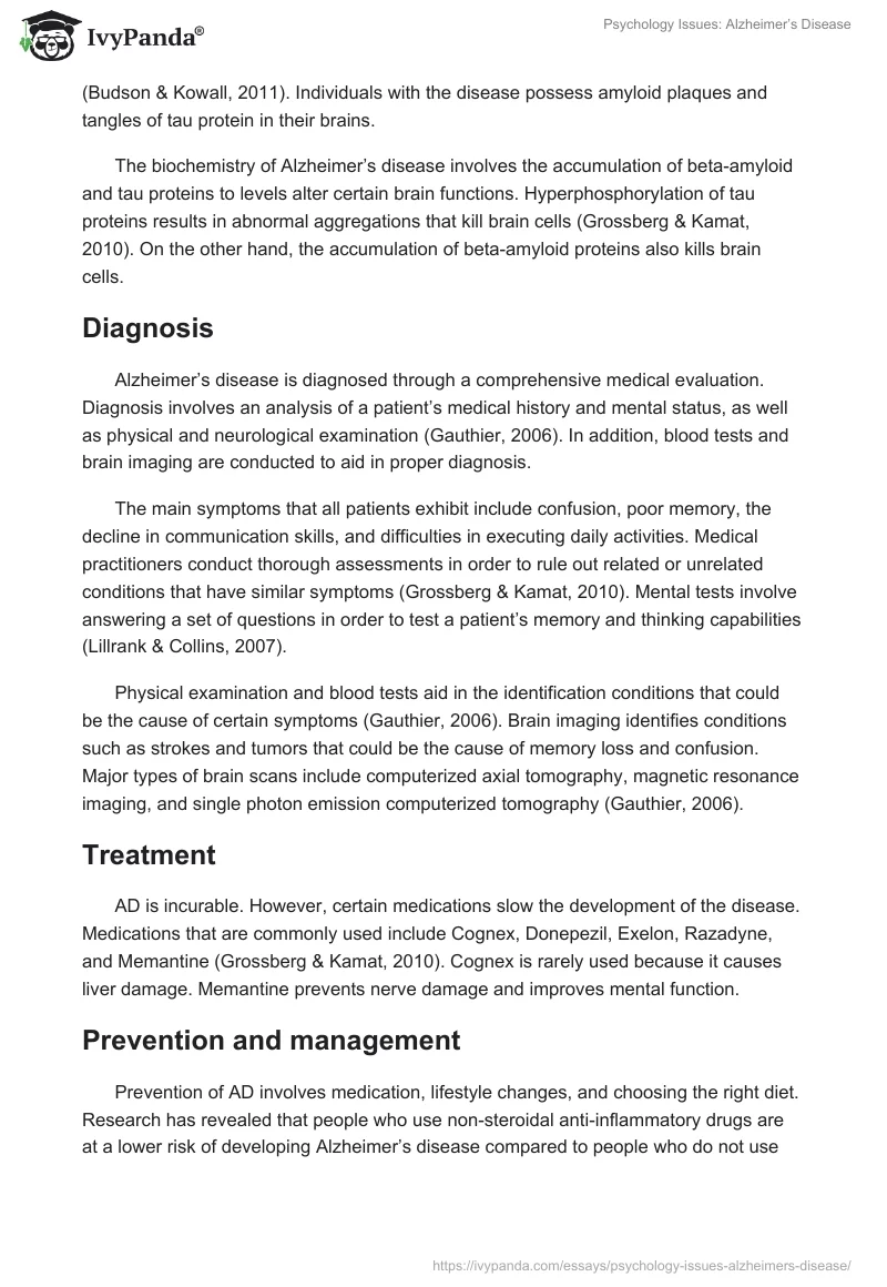 Psychology Issues: Alzheimer’s Disease. Page 4