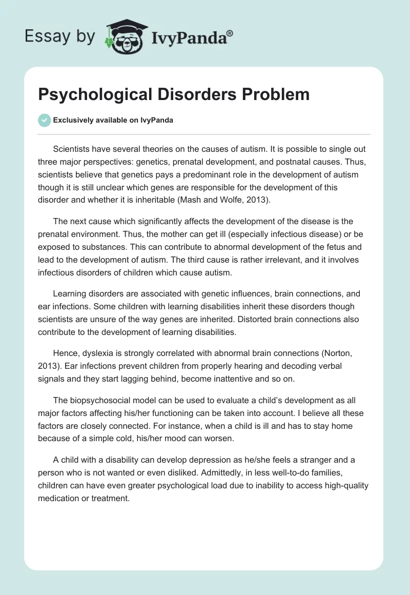 Psychological Disorders Problem. Page 1