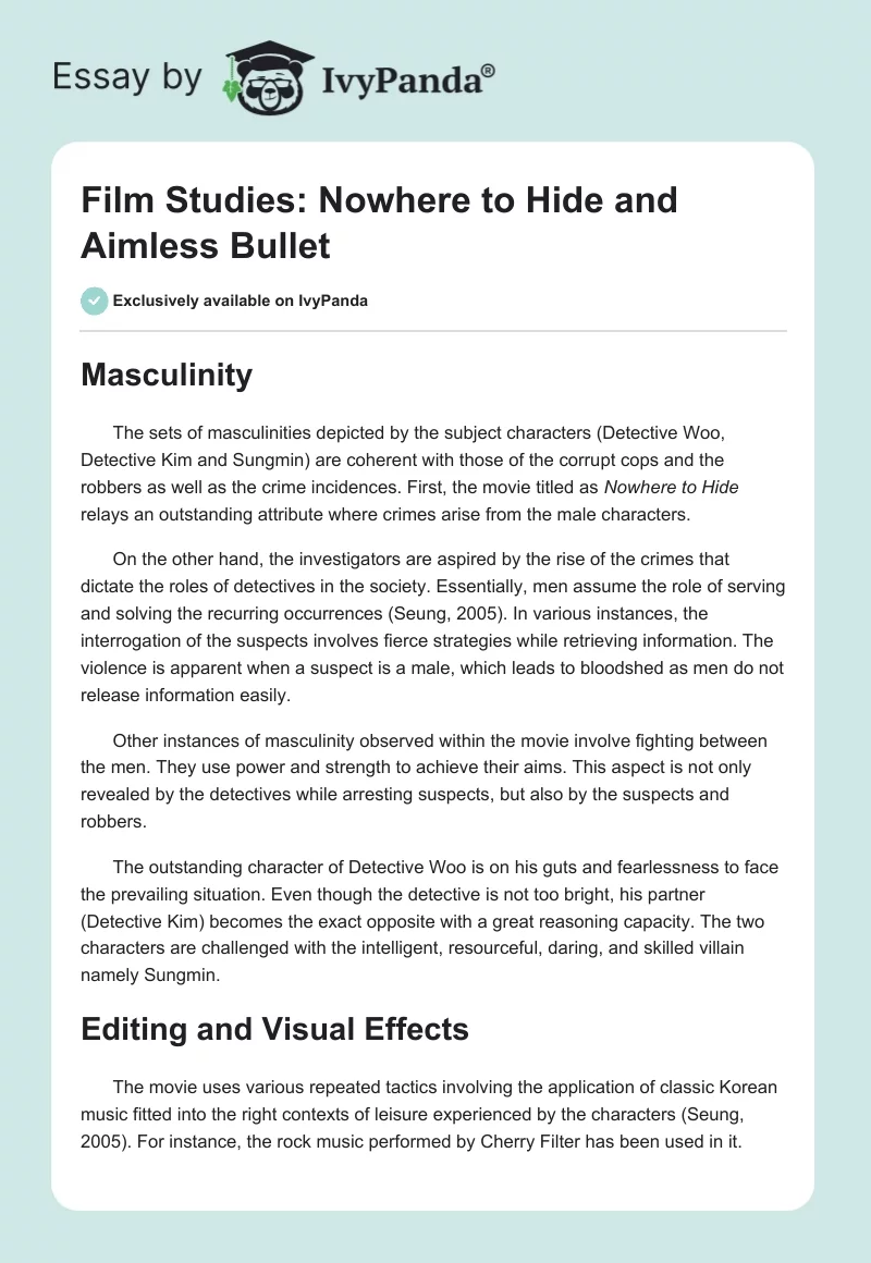Film Studies: Nowhere to Hide and Aimless Bullet. Page 1