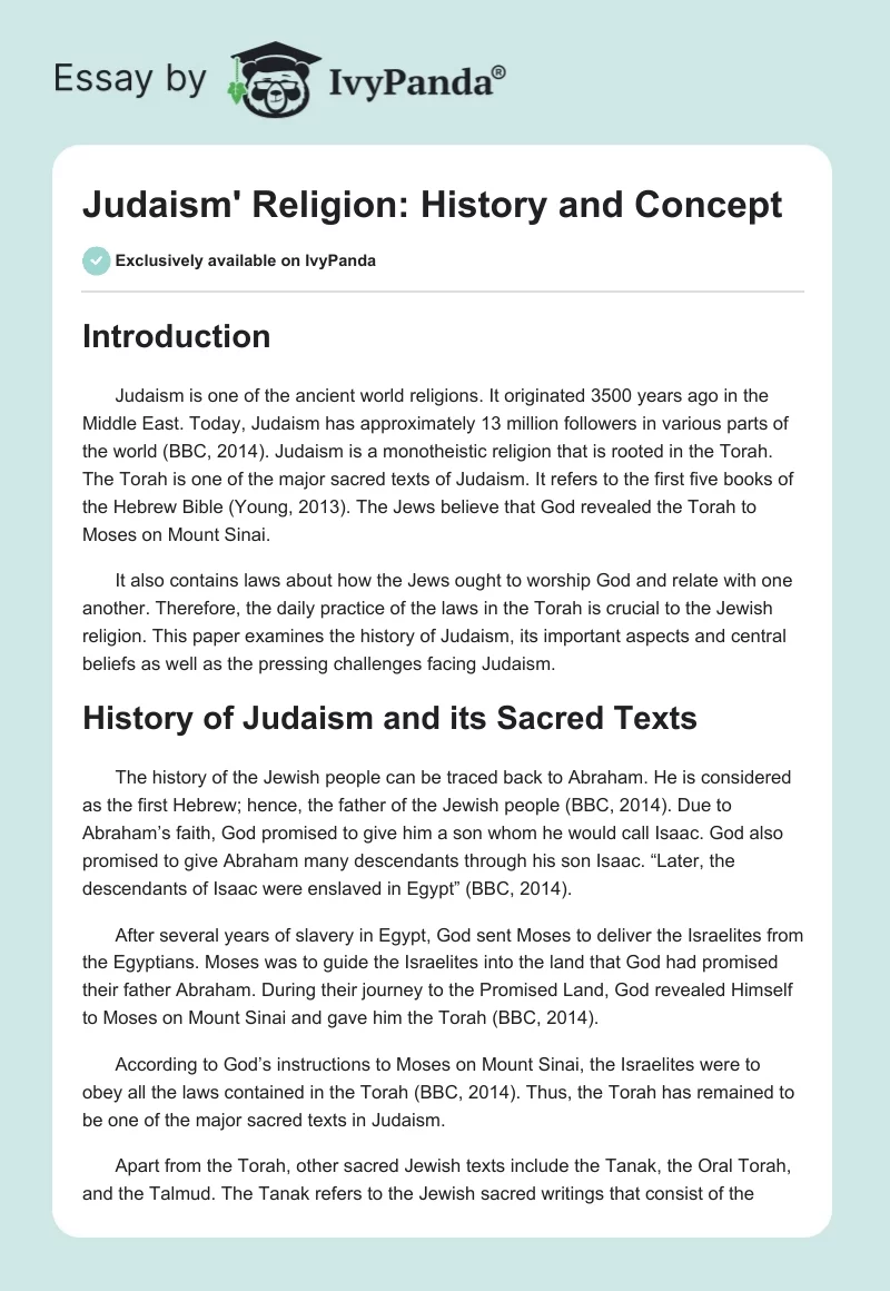 Judaism' Religion: History and Concept. Page 1