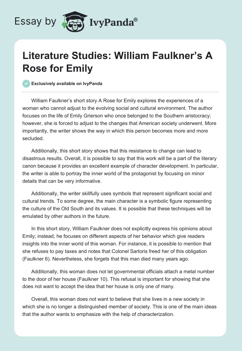 Literature Studies: William Faulkner’s A Rose for Emily. Page 1