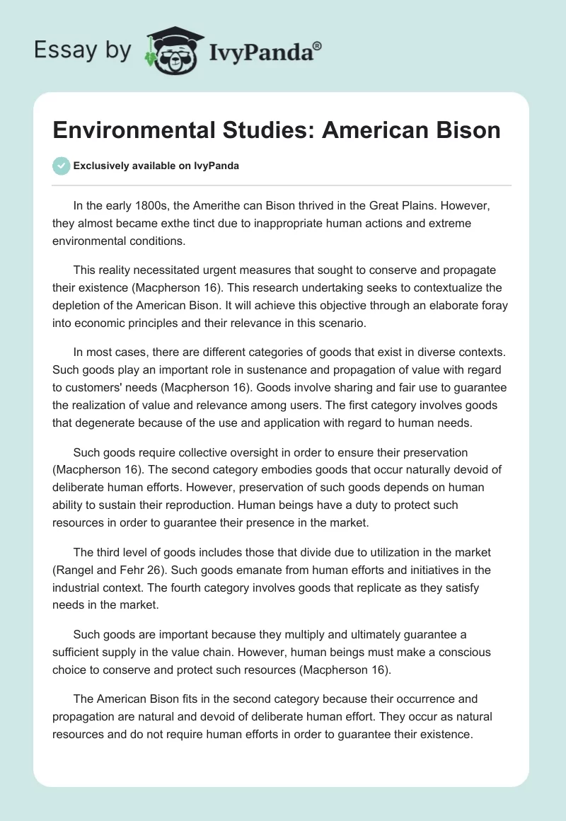 Environmental Studies: American Bison. Page 1