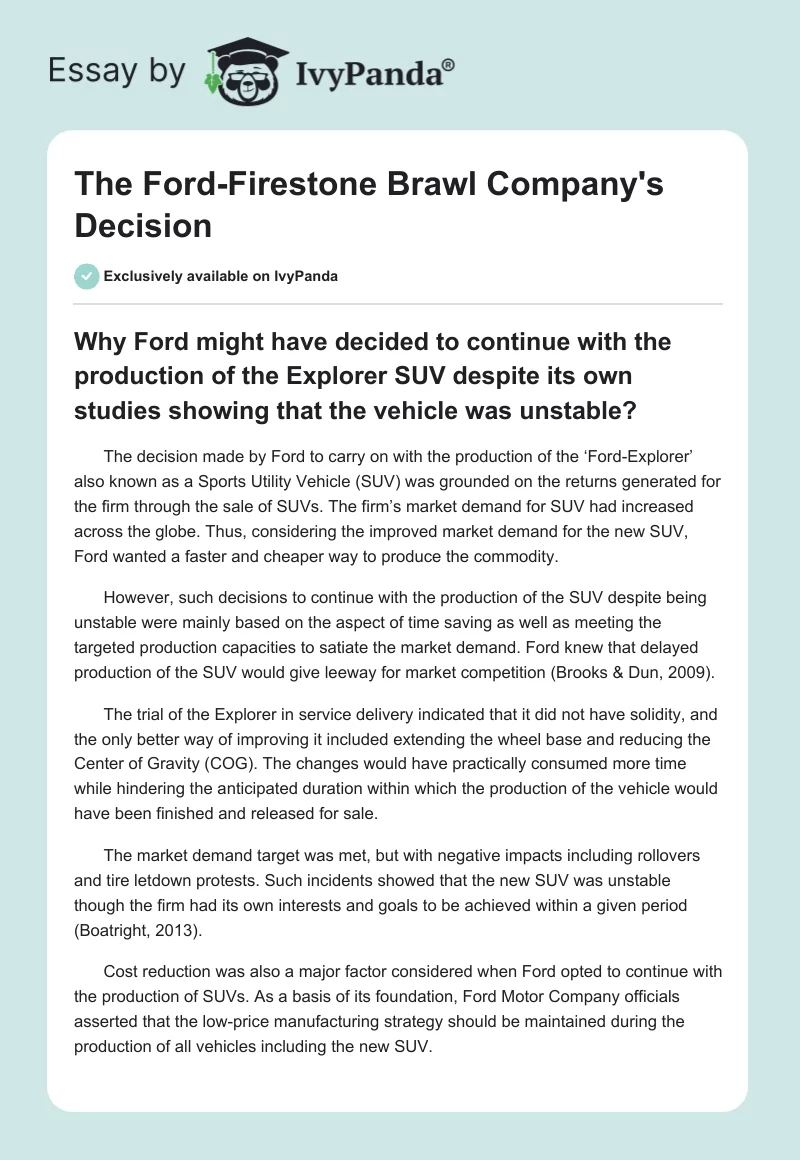 The Ford-Firestone Brawl Company's Decision. Page 1
