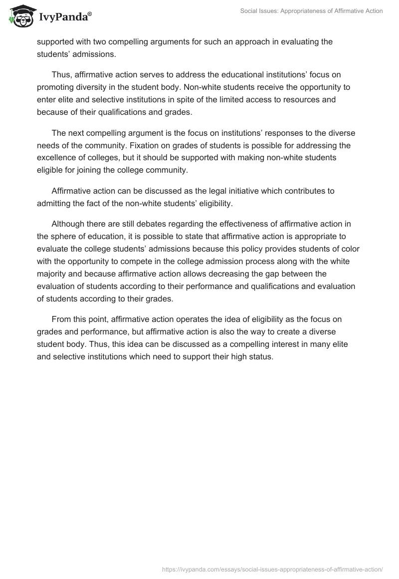 Social Issues: Appropriateness of Affirmative Action. Page 2