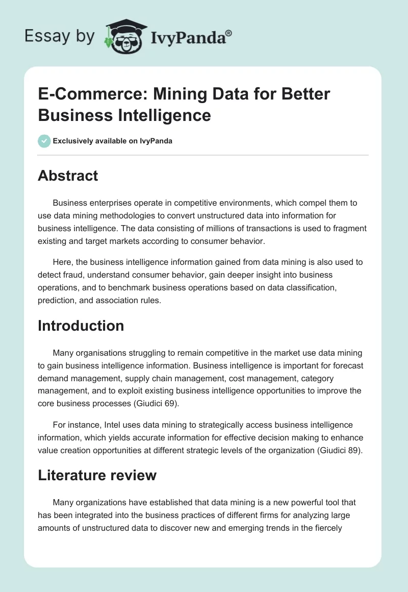 E-Commerce: Mining Data for Better Business Intelligence. Page 1