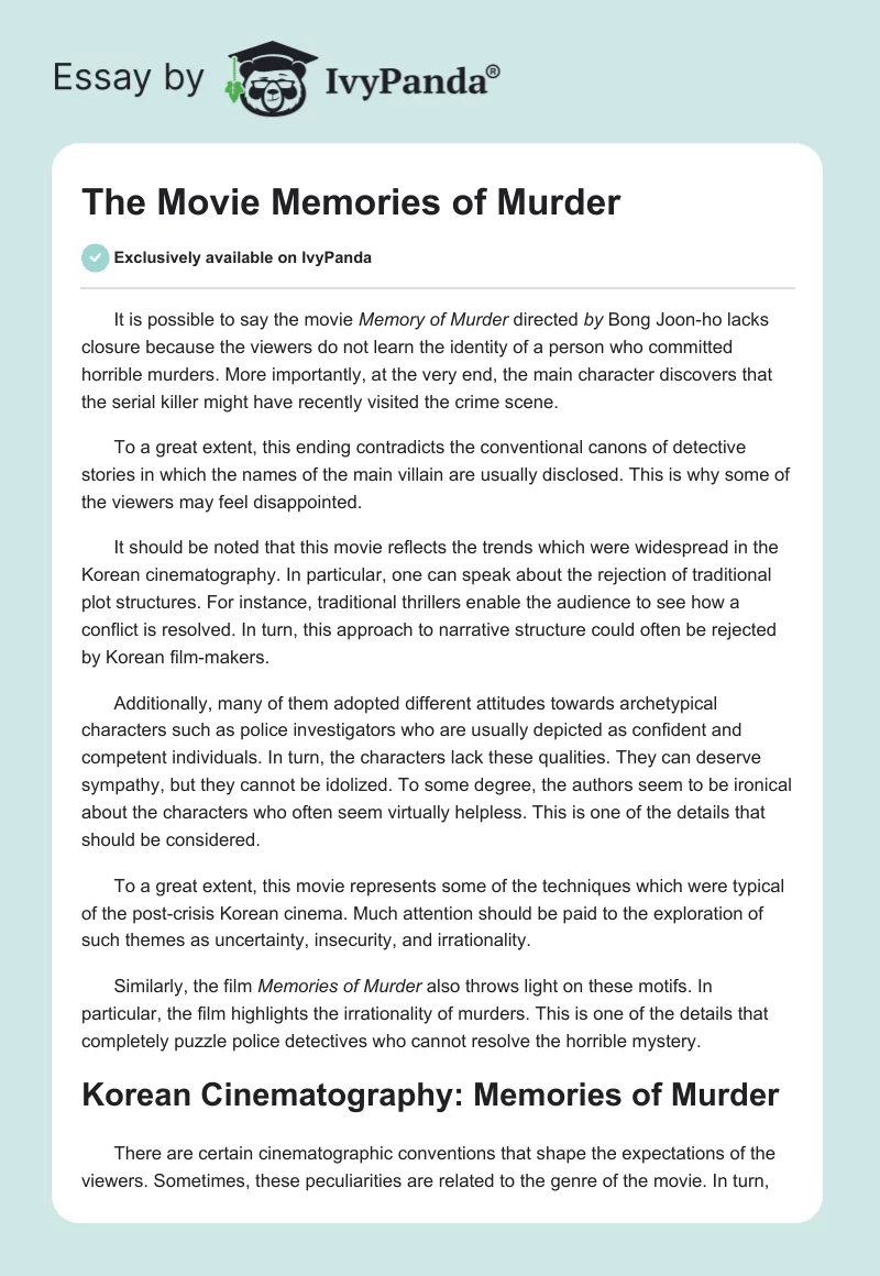 The Movie "Memories of Murder". Page 1