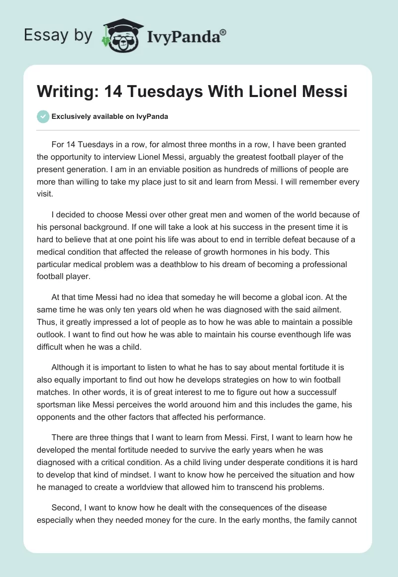 Writing: 14 Tuesdays With Lionel Messi. Page 1