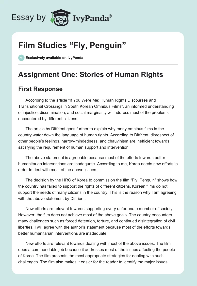 Film Studies “Fly, Penguin”. Page 1