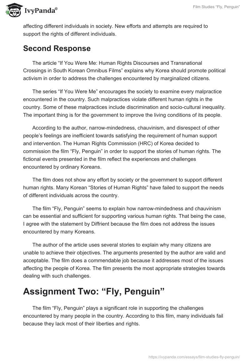 Film Studies “Fly, Penguin”. Page 2
