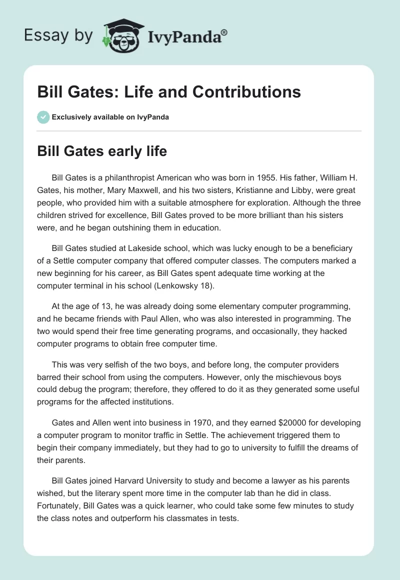 Bill Gates: Life and Contributions. Page 1