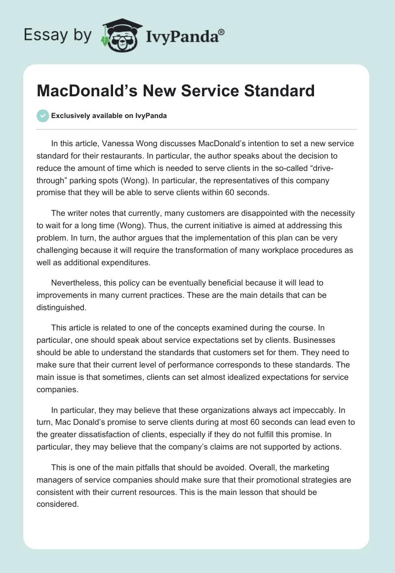 MacDonald’s New Service Standard. Page 1