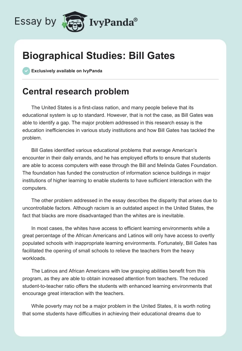 Biographical Studies: Bill Gates. Page 1