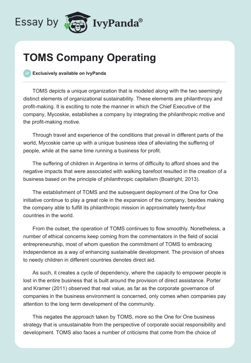 TOMS Company Operating. Page 1