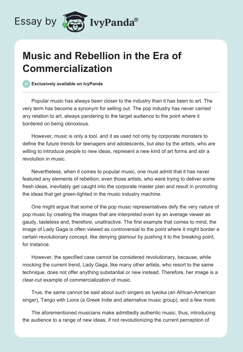 Music and Rebellion in the Era of Commercialization. Page 1