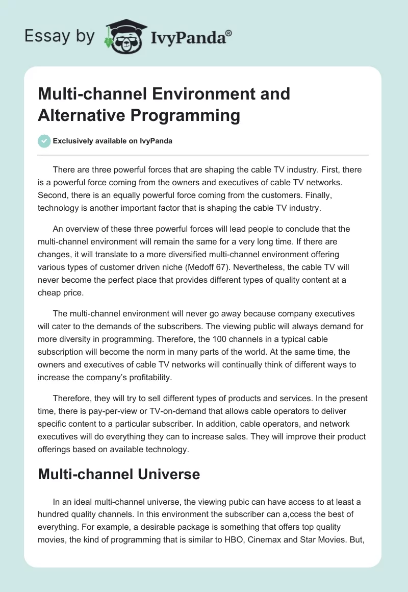 Multi-channel Environment and Alternative Programming. Page 1