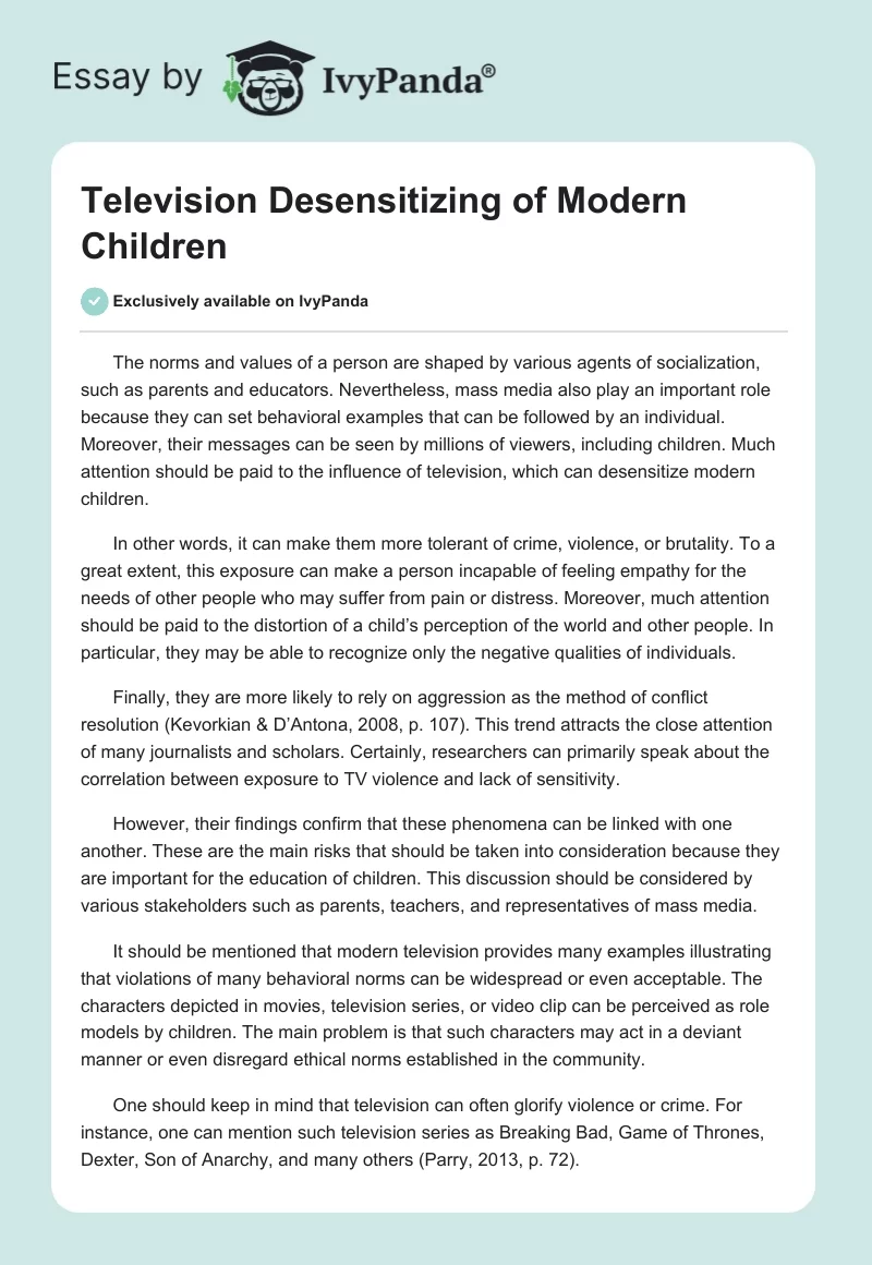 Television Desensitizing of Modern Children. Page 1